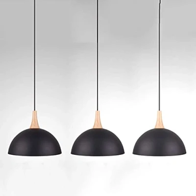 Image of Siet Industrial Dome Pendant Light, 3 Pack Retro Hanging Lamp, Farmhouse Kitchen Island Lighting Fixture Vintage Metal Drop Ceiling Lamps For Dining Room Bedroom Living