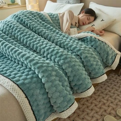 Image of IPUDIS Weighted blanket，weighted blankets adult Large Fleece Blanket Throws for adults Sofas Soft Warm Throw Over Sofa Bed (Color : Lake green, Size 180 * 200cm)