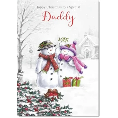 Image of doodlecards Daddy Christmas Card Two Snowmen Medium Size for with Plain Envelope