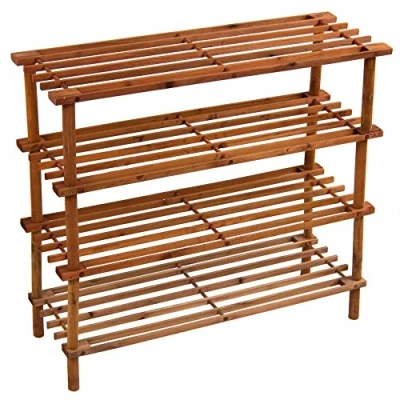Image of PRIMA HOUSEWARES Wooden Shoe Boot Trainer Rack Storage Shelf Organiser Stand Unit Walnut 4 Tier