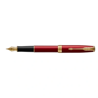 Image of Parker Sonnet Fountain Pen Red Lacquer with Gold Trim Medium Nib Gift Box