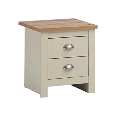 Image of Timber Art Design UK Lisbon Bedside Lamp Table with 2 Drawer Nightstand Cabinet Rectangular Modern Furniture for Bedroom, Hallway, Living Room, Beige Oak H51 X W45 D45 cm