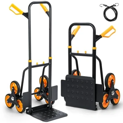 Image of PERZOE Sack Barrow,Sack Truck,Stair Climbing Hand Truck 200kg,Foldable Roller Shopping Trolley Collapsible 6 Wheel Expandable Large Chassis Foldable into Backpack Lightweight for Luggage 1 Set
