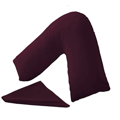 Image of Homefurnishing Plum Hollowfibre V Pillow Back &amp; Neck Support Shaped Orthopedic + Case