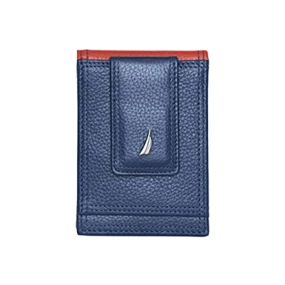 Image of Nautica Men&#039;s Bifold Leather Wallet, Two Tone Navy/Red, Taglia unica