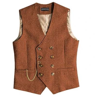Image of Mens Classic Vintage Suit Waistcoat Double Breasted Vest for Wedding and Party(Orange,M)