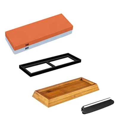 Image of NUZAMAS Premium Knife Sharpening Stone 2 Side Grit 240/800 Whetstone Kitchen Sharpener Waterstone Non Slip Base and Angle Guide Included