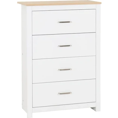 Image of Seconique 4 Drawer Chest, Engineered Wood, White/Oak Effect, W 800mm x D 400mm H 1140mm