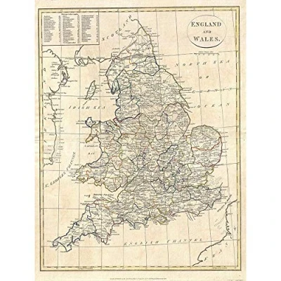 Image of Wee Blue Coo 1799 Clement Cruttwell Map England Vintage Art Print Poster Wall Decor 12X16 Inch