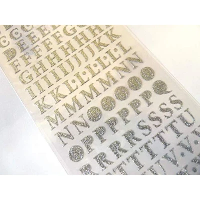 Image of Small Sparkly Glitter Silver Sticky Adhesive Letters, Alphabet A Z, Labels Stickers for Craft