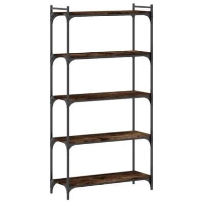 Image of vidaXL 5 Tier Bookshelf with Smoked Oak Engineered Wood and Metal Frame Freestanding Bookcase for Living Room Bedroom