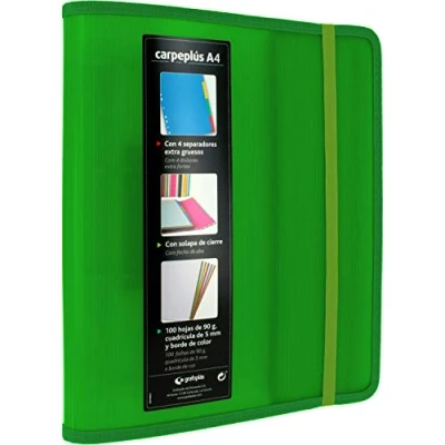 Image of Grafoplás 88200020 4 Ring Binder, A4, Green, Polypropylene, with Side Flap, Refill of 100 Sheets, Dividers and Transparent Envelope, Multiline.