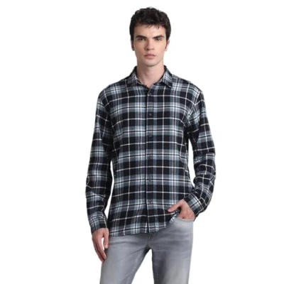 Image of JACK &amp; JONES Men&#039;s Jjjoshua Fall Flannel Shirt Ls Casual, Goblin Blue, L