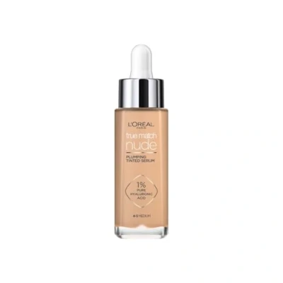 Image of L&#039;Oréal Paris Nude Tinted Serum for Face, Plumping and Hydrating Face Makeup, 1 Percent Pure Hyaluronic Acid, Foundation to Cover, Replumps Hydrates Skin in One Hour, Shade 4 5 Medium