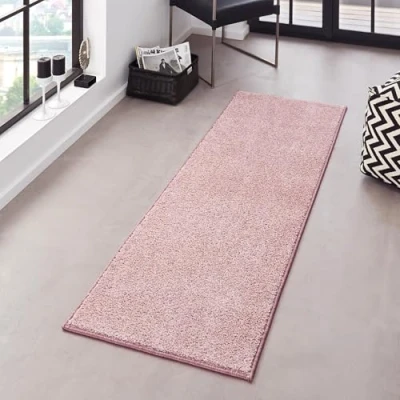 Image of HANSE Home Pure Rug Living Room Dense Short Pile Robust Bedroom Plain Modern for Dining Room, Children&#039;s Hallway, Bedroom, Kitchen Pink, 80 x 300 cm