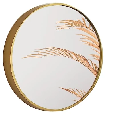 Image of BD ART Round Wall Mirror 60 cm with Gold Elegant Wooden Frame