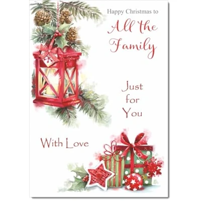 Image of doodlecards To All The Family Christmas Card Lamp and Parcels Large A4 Size for with Plain Envelope