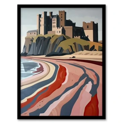 Image of Artery8 Bamburgh Castle Block Print Artwork Northumbria Living Room Framed Wall Art A4