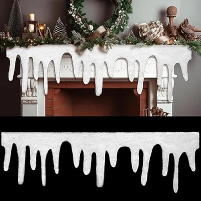 Image of Artificial Fake Snow Icicle Garland for Festive Crafts, Drape, Christmas Nativity Soft Garland, White Imitation Fringe, Blanket Decorations W