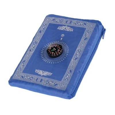 Image of 2 UR DOOR Travel Friendly Foldable Portable Waterproof Pocket Prayer Mat with Compass Polyester Washable Janamaz, 100 x 60 cm, Ideal Rug Gift for Muslims (Blue)