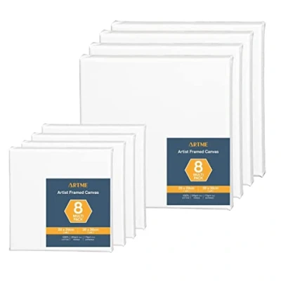Image of Artme Pre Stretched Canvas 8pcs 24x30CM 4pk &amp; 30x40CM Assorted Artist Framed Canvas/ 280GSM/100% Cotton/Blank/Triple Primed/Acid Free/Medium Grain/ 1.7cm Acrylic/Oil