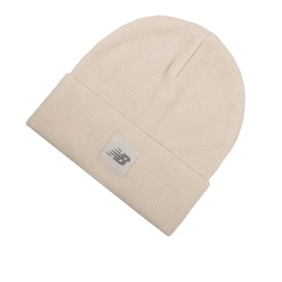 Image of New Balance Men&#039;s and Women&#039;s Woven NB Logo Cuffed Knit Beanie, One Size, Linen