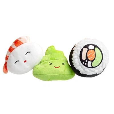 Image of Pearhead Sushi Plush Toys, Durable Squeaky Dog Toy Set, Soft Chew Pet Owner Must Have Accessory, Set of 3