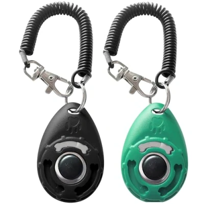 Image of HoAoOo Pet Training Clicker with Wrist Strap Dog Clickers (Black +Bluegreen)