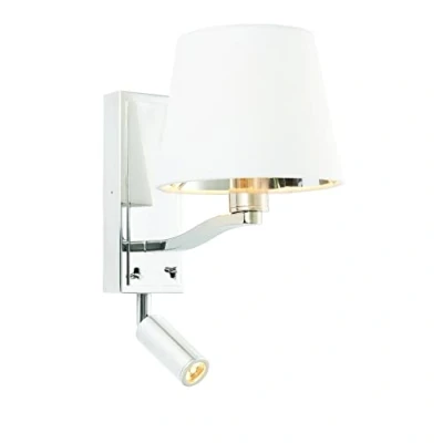Image of Harvey Flexi Wall Lamp With Led Reading Light Bright Nickel Plate, Vintage White Fabric