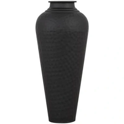Image of 41cm Matt Black Hammered Vase With Lid Metal Statement Piece Faux Flowers
