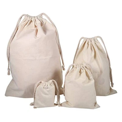 Image of Oumefar Drawstring Storage Bag, Household Plain Organic Cotton Bag Laundry Sack Biodegradable Eco friendly Bags Stuff for Travel Home Use(22 * 28cm)