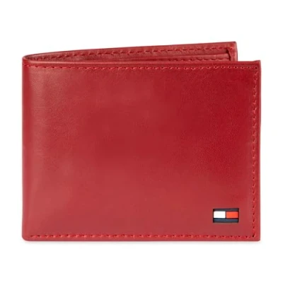 Image of Tommy Hilfiger Men&#039;s Slim Bifold Wallet Bi Fold, Deep Red, One Size