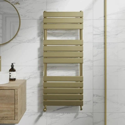 Image of DuraTherm Flat Panel Heated Towel Radiator Brushed Brass 1200 x 500mm