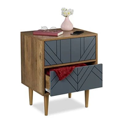 Image of Relaxdays Bedside Table, Small Cupboard with 2 Drawers, Cabinet, Home, Sideboard, HxWxD 59.5 x 48 39.5 cm, Brown/Grey