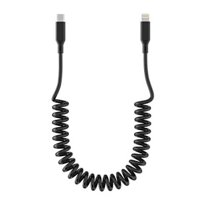 Image of Coiled USB C to Lightning Cable, Apple Carplay Compatible, MFi Certified Retractable iPhone Charger Cord for Car with Data Sync, Cable iPhone/i Pad