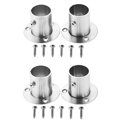 Image of Hicello Pack of 4 25mm Pole Brackets, Stainless Steel Clothes Rail Bracket Supports, Shower Curtain Holder, Pipe Bracket, Oven Holder