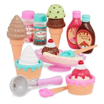 Image of Play Circle by Battat Sweet Treats Ice Cream Parlour 21 Pieces Playset Sprinkles, Cones, Spoons, Cups Pretend Food Decorating Kit Toy Frozen Dessert and Accessories for Kids 3 Years +