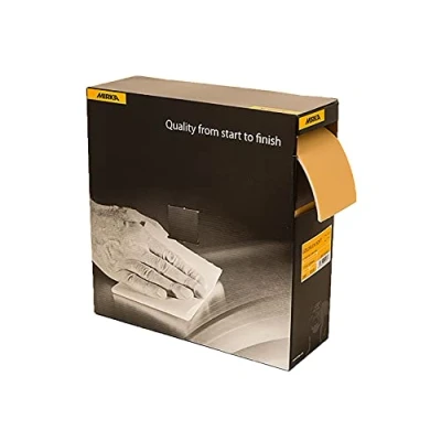 Image of Mirka 2912707015 Goldflex Soft Sanding Sheet 115 x 125mm Grip P150 Grit Grain: Aluminium Oxide Bonding: Resin Over Backing: A latex paper, PE foam Gold Pack contains 200 pieces
