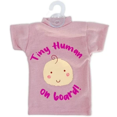 Image of Simply Auto Tiny Human On Board Pink T Shirt Sign for Car Baby Accessories with Suction Cup Child