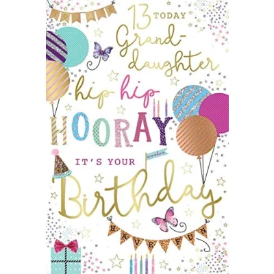 Image of 13 Today Granddaughter 13th Balloons Design Happy Birthday Card Lovely Verse