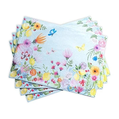 Image of Maison d&#039; Hermine Placemat 100% Cotton Set of 4 Decorative Washable Easter Table Cloth Placemats for Dining, Home, Wedding, Banquet, Buffet, Jardin D&#039;Ete Mint Spring/Summer (33cm x 48cm)