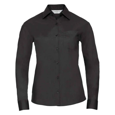 Image of Russell Athletic Collection Womens/Ladies Poplin Easy Care Long Sleeved Formal Shirt (Black) Size Medium