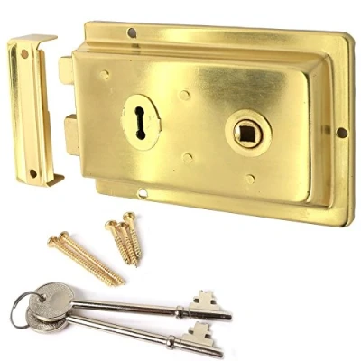 Image of Traditional Brass Victorian Rim Lock Left &amp; Right Hand Fitting Large Door Latch