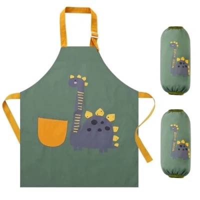 Image of WUFGWBD 1 Piece Of Dinosaur Children&#039;S Apron And Pair Sleeves, Waterproof Apron, Anti Stain Cooking Painting