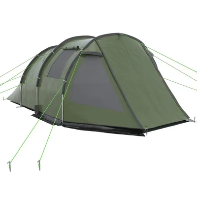 Image of Outsunny 3 4 Man Tunnel Tent, Two Room Camping Tent with Windows and Covers, Portable Carry Bag, for Fishing, Hiking, Sports, Festival Green