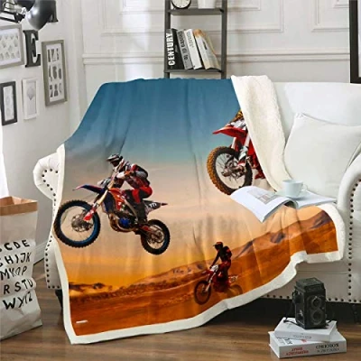 Image of Boys Motocross Rider Plush Throw Blanket for Sofa Couch Extreme Sports Theme Sherpa Motorcycle Pattern Fleece Cool Dirt Bike Fuzzy Room Decor Baby 30&quot;x40&quot;
