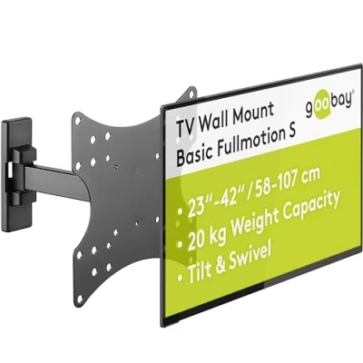 Image of goobay TV Wall Mount 23&quot; to 42&quot; Full Motion Tilt &amp; Swivel Monitor Mount, 20kg Load Capacity, 44 192cm Extendable Clearance, VESA Standard, Double Arm Joint 49713 Black