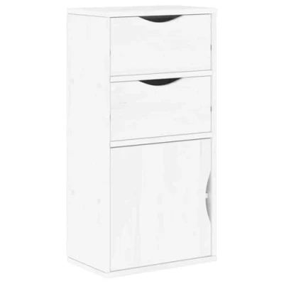 Image of vidaXL Side Cabinet with Drawers White Pine Wood Storage Unit Modern Living Room Accent 40x24x79 cm Flexible Door