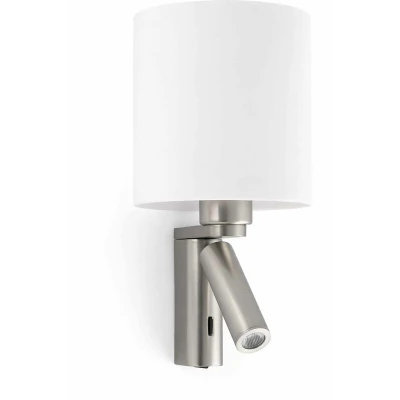 Image of Rob 1 Light Indoor Wall Reading White, Satin Nickel with Shade, E27