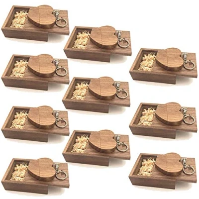 Image of A Plus+ 10 PCS Eco Wooden USB Flash Drive 16GB Heart Shaped with Matching Box for Wedding Photography Valentine&#039;s Day